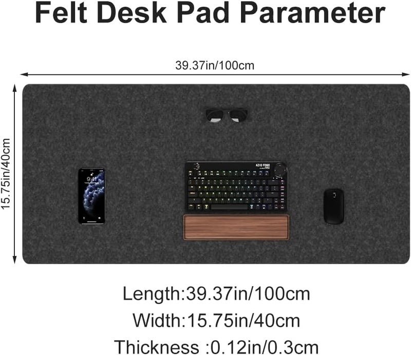 DAWNTREES Large Felt Desk Mat, 40''x16'' Full Desk Mouse Pad, Office Computer Desk Mat for Keyboard,100X40cm Felt Desktop Mat for Desk Pad Protector - Image 3